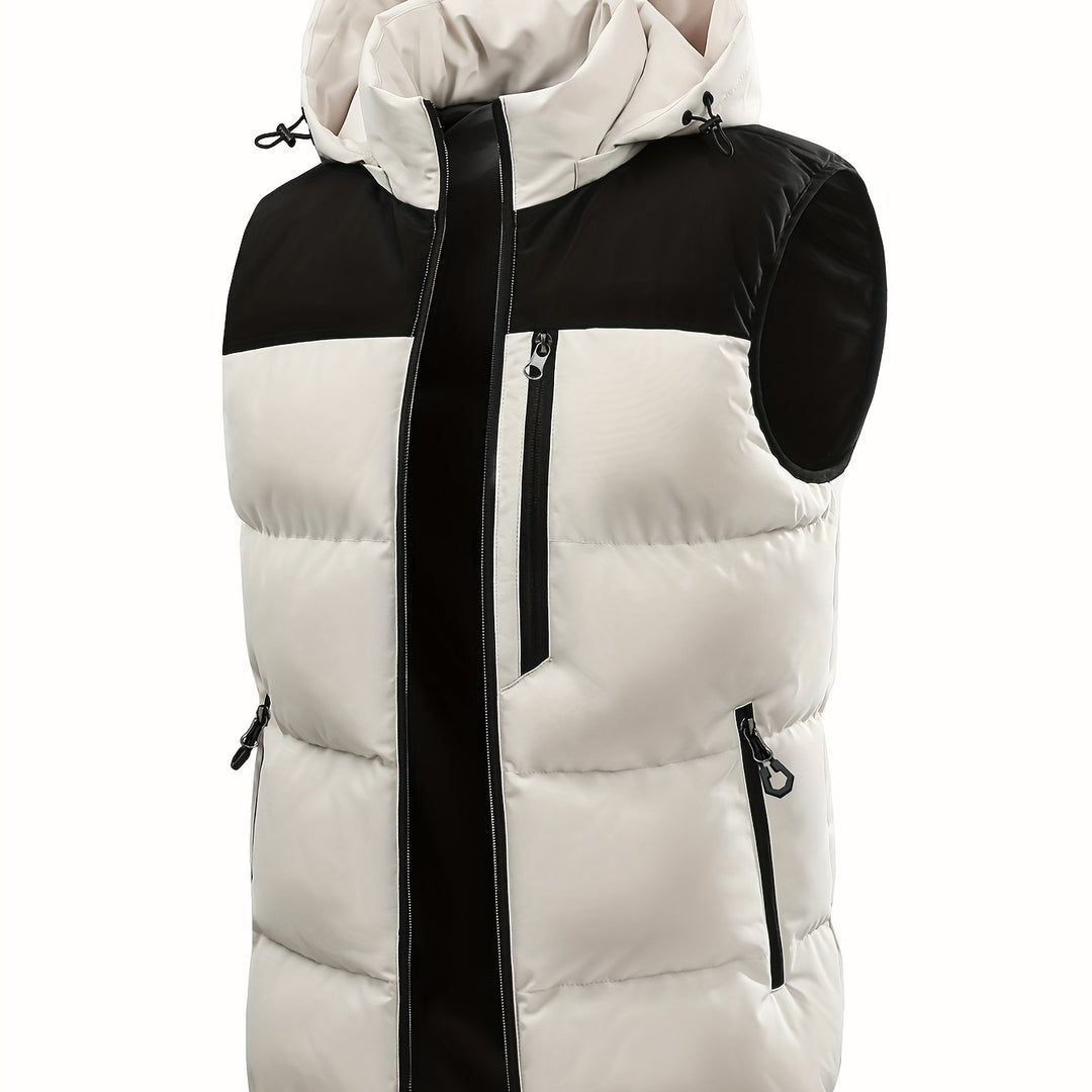 Funktionale Herren Oberbekleidung: zweifarbige, gesteppte Kapuzenweste. Robust und ideal für Outdoor.