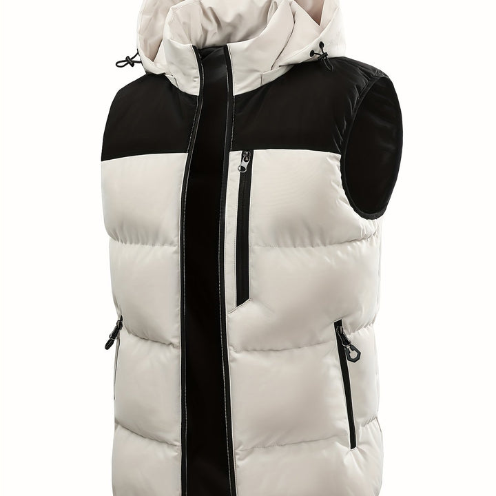 Funktionale Herren Oberbekleidung: zweifarbige, gesteppte Kapuzenweste. Robust und ideal für Outdoor.