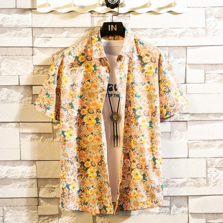 Herren Sommerhemd, Kurzarm, Blumenmuster, Reverskragen, Slim Fit. Perfekt für Freizeit.