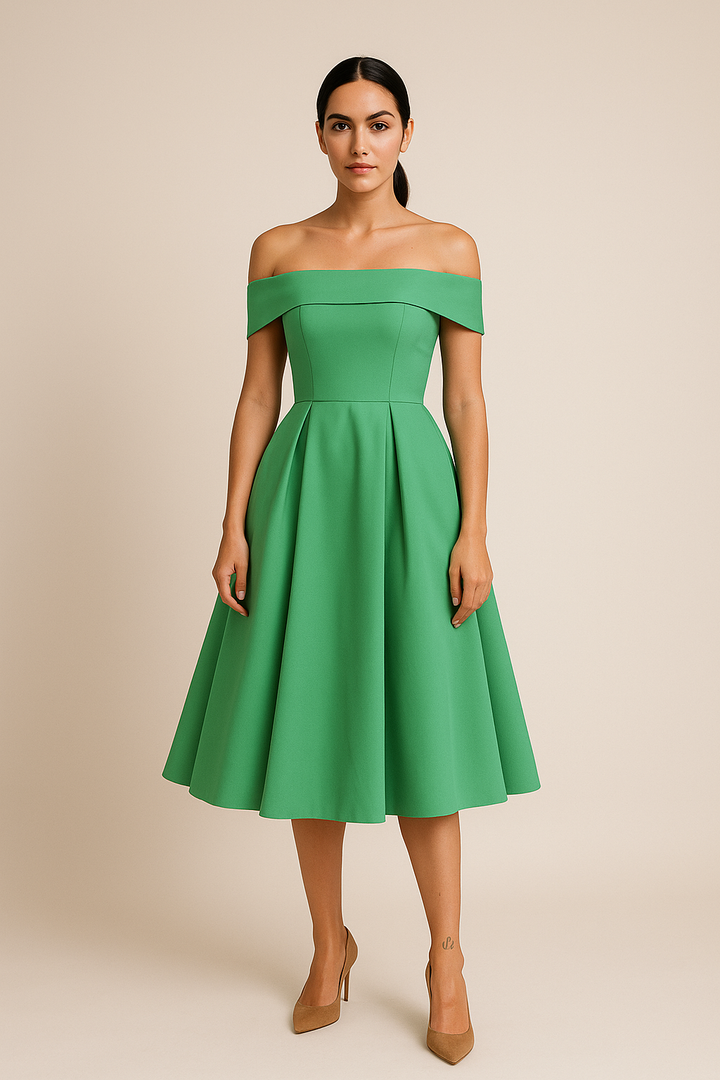 Bezauberndes schulterfreies A-Linien Kleid, Damenmode für Frühling & Sommer, mit schwingendem Rock.