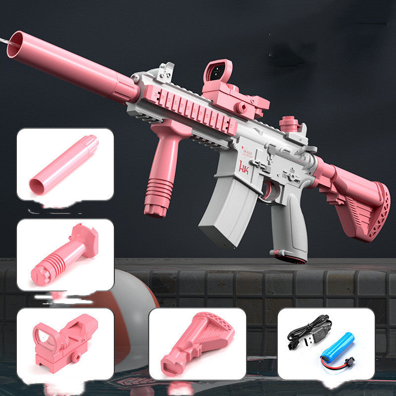Rosa Wasserpistole mit USB-Akku für Kinder & Erwachsene, perfekt für Outdoor-Wasserkampf.