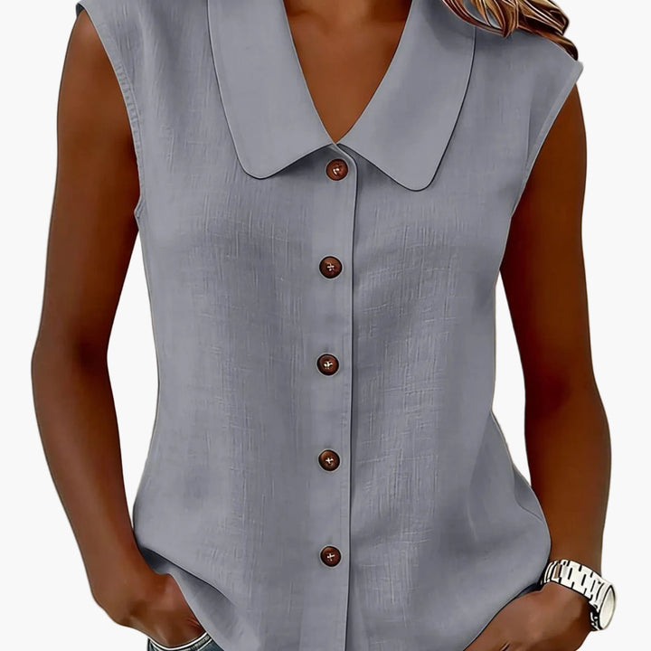 Bequemes ärmelloses Damen Blusentop, atmungsaktiv, mit Kragen und eleganter Knopfleiste.