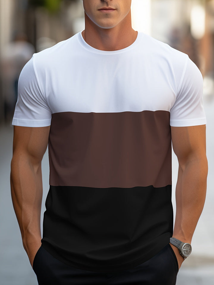Modernes Colorblock Kurzarm T-Shirt für Herren, Streetwear-tauglich, Rundhals.