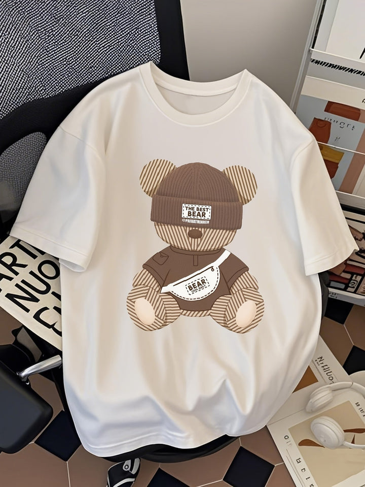 Hochwertiges Kurzarm T-Shirt für Herren mit individuellem Bären-Print; bequeme Streetwear-Freizeitmode.