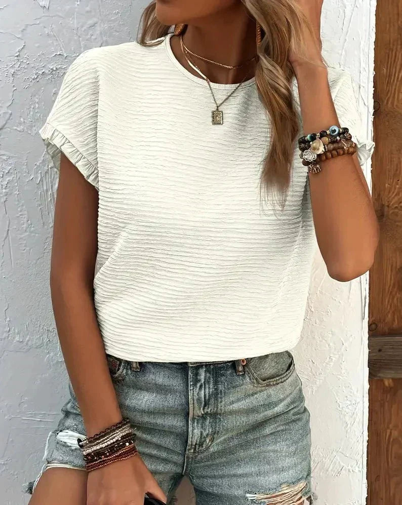 Vielseitiges weißes Damen Baumwoll T-Shirt. Bequemes Kurzarm Basic Shirt für Freizeit & eleganten Sommer Look.