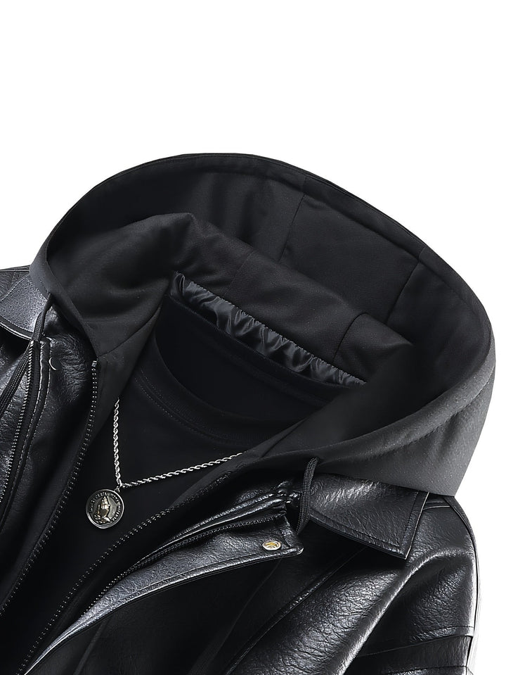 Stilvolle Herren Bomberjacke mit Kapuze, glattes Material. Vielseitige Freizeitjacke in Schwarz für Herbst.