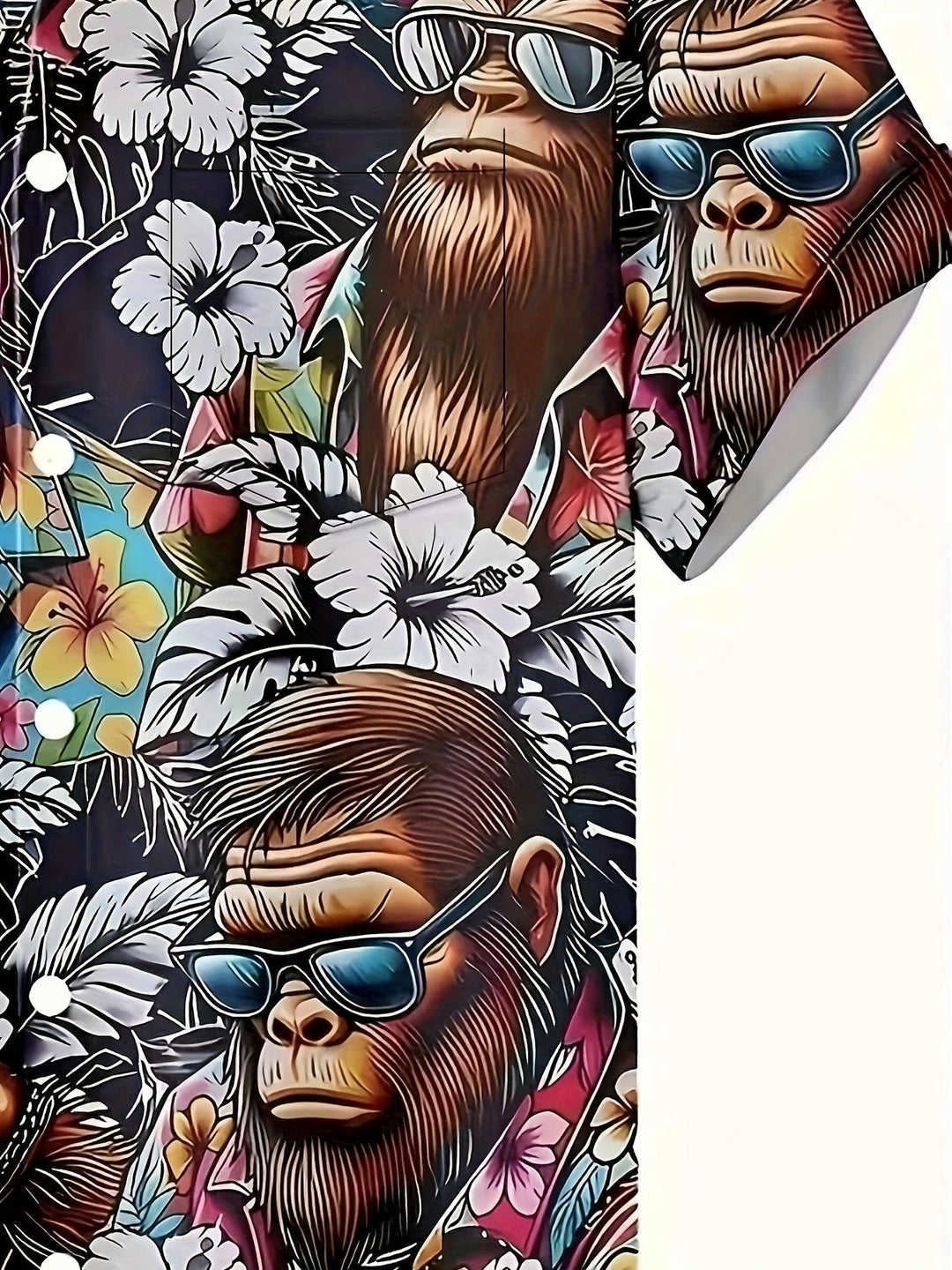 Großes Größen Herren Hawaiihemd mit tropischem Gorilla-Print, ideal für Strand & Freizeit.