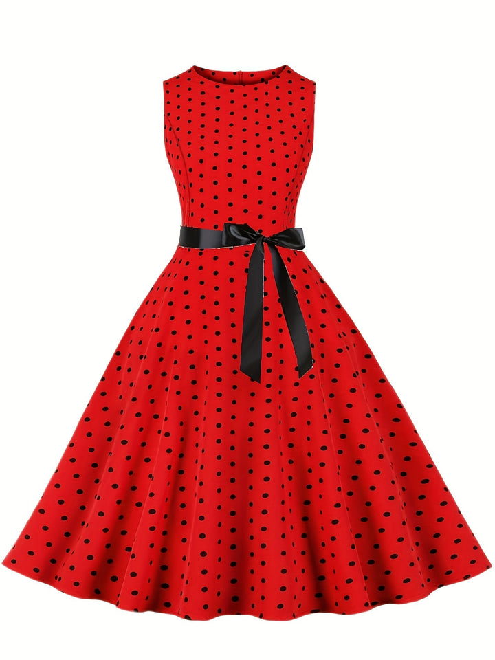 Elegantes Retro Polka Dot Damen Partykleid im Rockabilly Stil mit A-Linie.