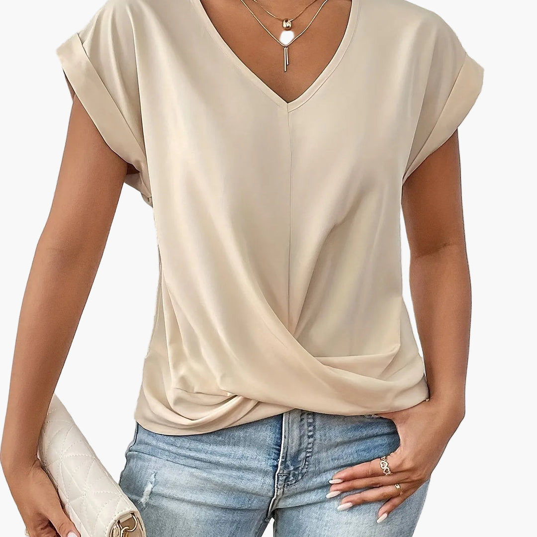 Business-Casual Damenbluse, Wickeloptik, V-Ausschnitt, elegant und bequem.