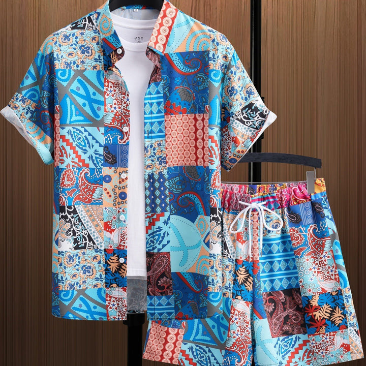 Herren Strand-Set mit gemustertem Hawaii-Hemd & passenden Shorts. Perfekt für Urlaub und Freizeitmode.
