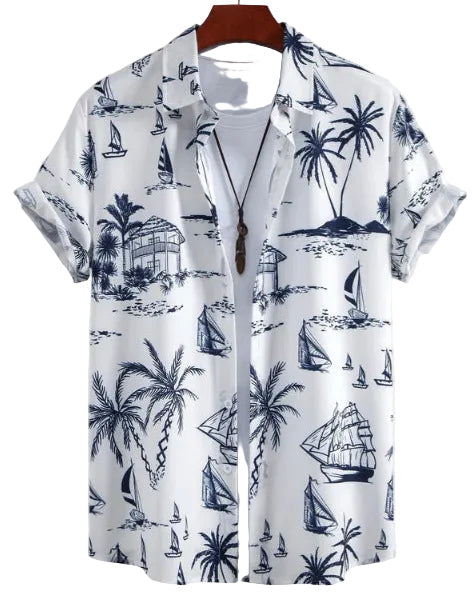 Herren Kurzarmhemd mit vielseitigem Blumenmuster. Ideal für Freizeit und Urlaub.