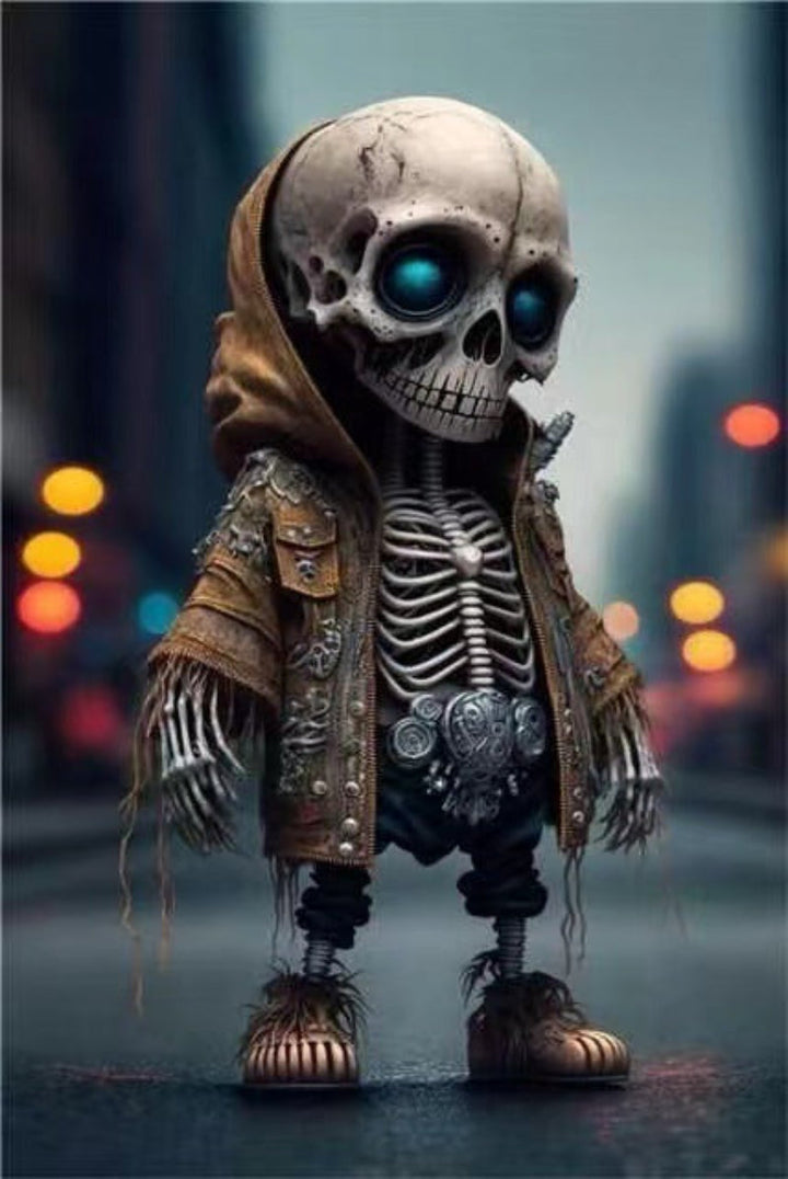 Stilvolle Halloween Skelett-Figur für Partys & Zuhause. Sammlerstück aus Kunstharz, ideal als Schreibtisch-Deko.
