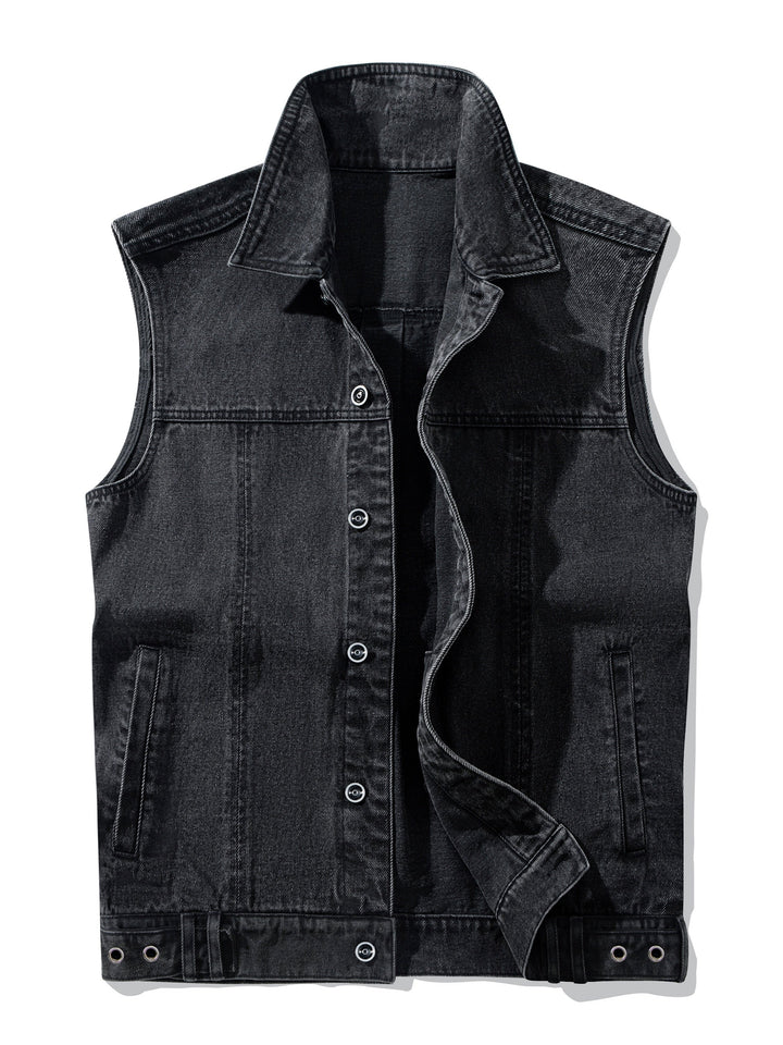 Modische Herren Denim-Weste in Blau, ideal für entspannten Casual-Look. Perfekt für Übergang und Freizeit.