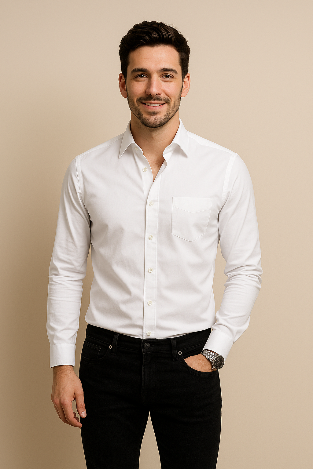 Stylisches Stretch-Langarmhemd für Herren, körpernah & bequem, ideal für Urlaub.