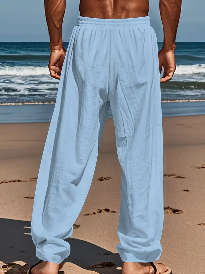 Dunkelblaue leichte Herrenhose, atmungsaktiv. Stylische Freizeithose für den Sommer & entspannte Looks.