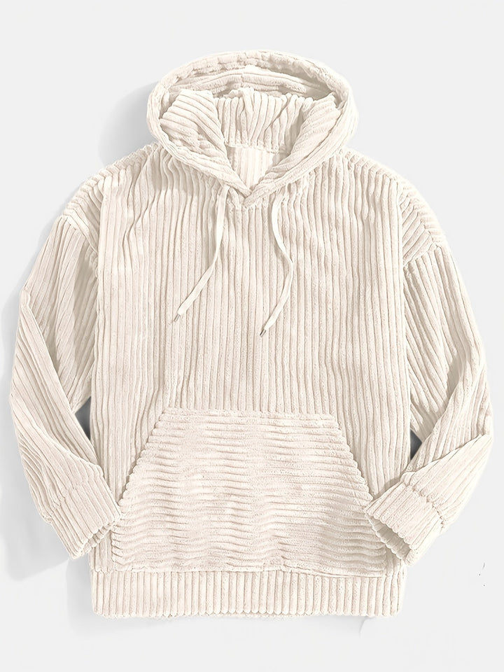 Unisex Rippstrick Kapuzenpullover mit bequemer Passform und Kängurutasche, ideal für Freizeitmode.