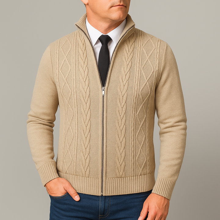 Eleganter Herren Strickpullover mit Stehkragen und Reißverschluss für Smart Casual Looks und bequeme Freizeit.