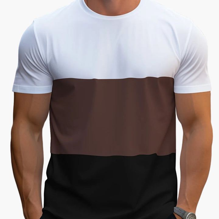 Modernes Herren T-Shirt mit Colorblock Muster, Rundhals, stylisch & komfortabel.