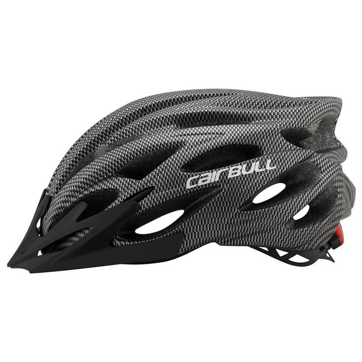 Schwarzer Fahrradhelm, unisex, mit gelbem LED Rücklicht & abnehmbarem Visier; essentielles Fahrradzubehör.