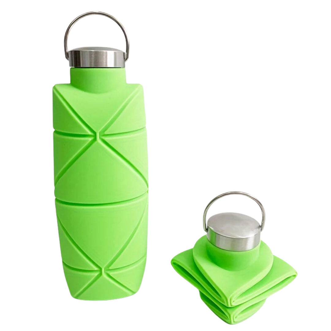 Kompakte faltbare Trinkflasche 750ml für Reisen & Camping. Auslaufsichere Silikonflasche, BPA-frei, wiederverwendbar.