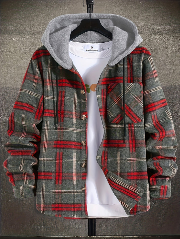 Herren Karierte Hemdjacke mit Kapuze, stilvoll & warm. Perfekte Übergangsjacke für Frühling und Herbst.