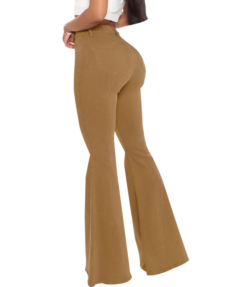 Bequeme High Waist Flare Jeans für Damen, mehrfarbig und aus elastischem Denim gefertigt.