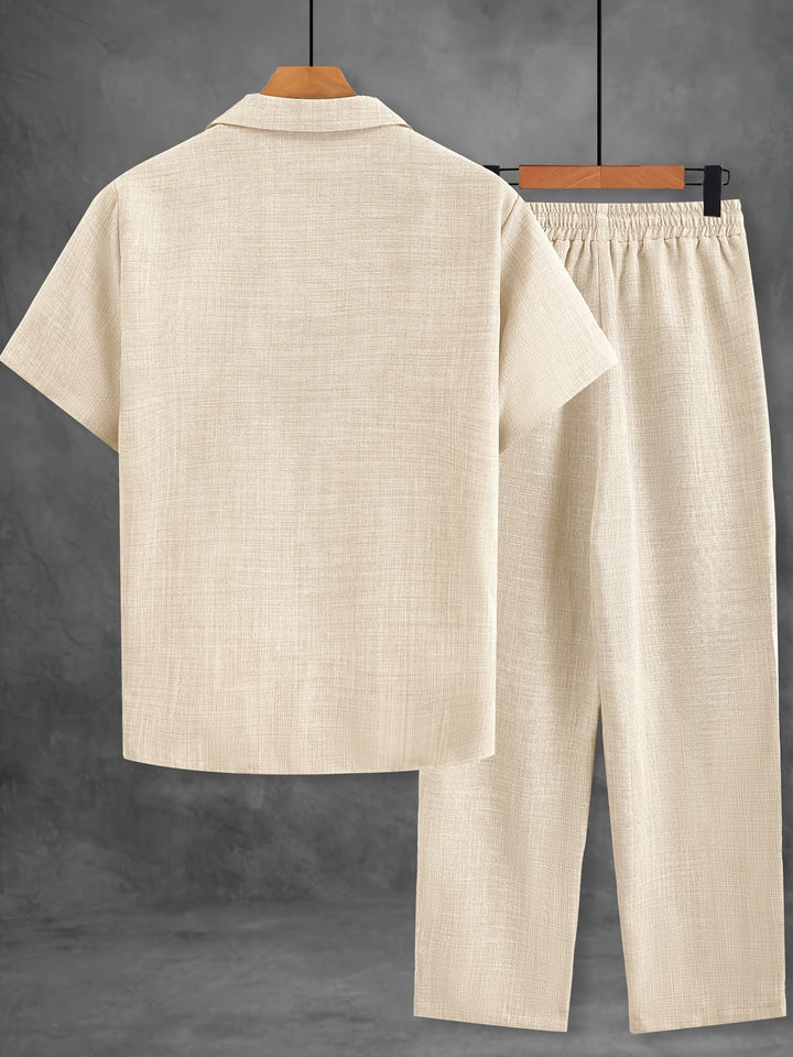Bequemes Herren Kurzarm Hemd & Freizeithose, ideal für Strand & Alltag.
