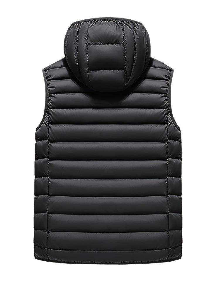 Robuste Herren Outdoor-Steppweste mit Kapuze, ideal für Aktivitäten in der Übergangszeit.