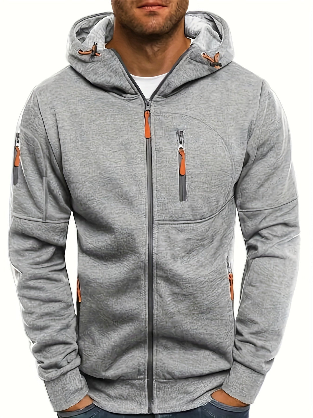 Sportliche Herren Kapuzenjacke als lässiger Zip-Hoodie. Ideal für Übergangszeiten, Freizeit und Herbstmode.