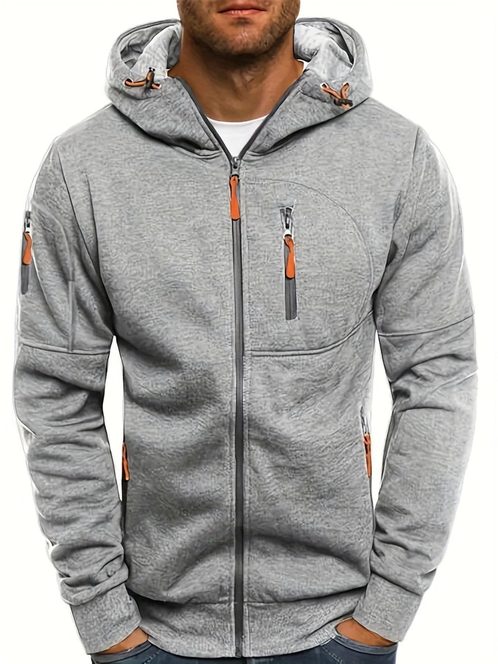 Sportliche Herren Kapuzenjacke als lässiger Zip-Hoodie. Ideal für Übergangszeiten, Freizeit und Herbstmode.