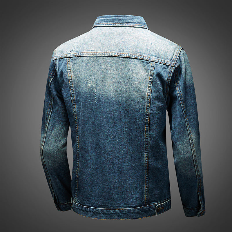 Vielseitige Herren Denim-Jacke mit durchgehender Knopfleiste, ideal als Casual-Look für Frühling, Sommer & Herbst.
