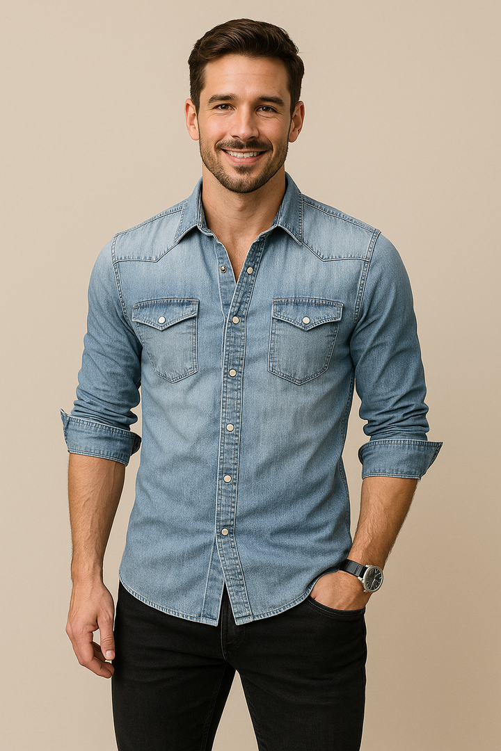 Lässiges Herren Sommerhemd in Hellblau oder Dunkelblau, langärmlig und komfortabel für vielseitige Freizeitlooks.