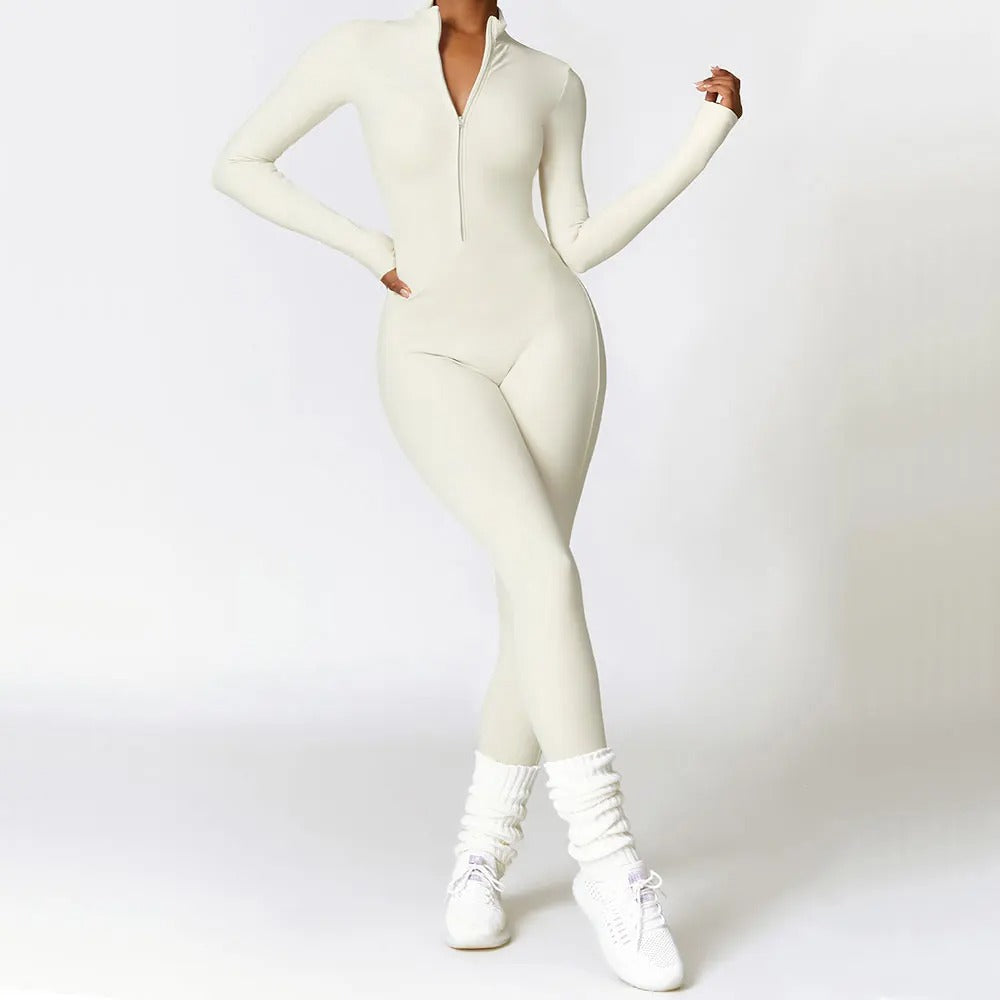Alltags Jumpsuit Damen, Langarm, hoher Kragen, Reißverschluss – bequeme und stilvolle Kleidung.