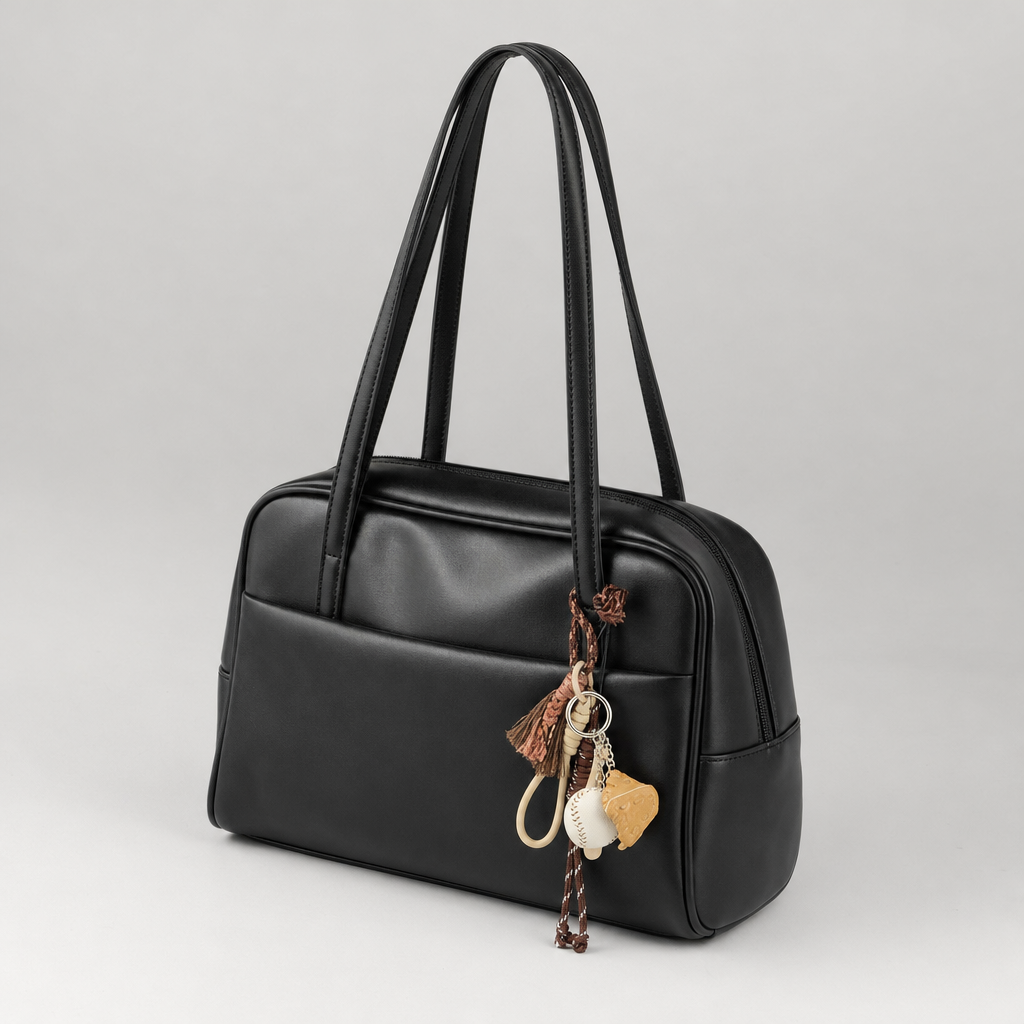 Stilvolle Damen-Handtasche im Boston-Design, Kunstleder in Schwarz, mit komfortablen Schultergurten für den Alltag.