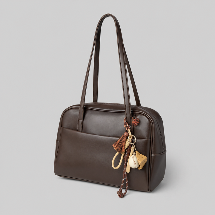 Elegante Damen Boston-Tasche aus Kunstleder mit Schulterhenkeln in Braun, ideal für Alltag & Business.