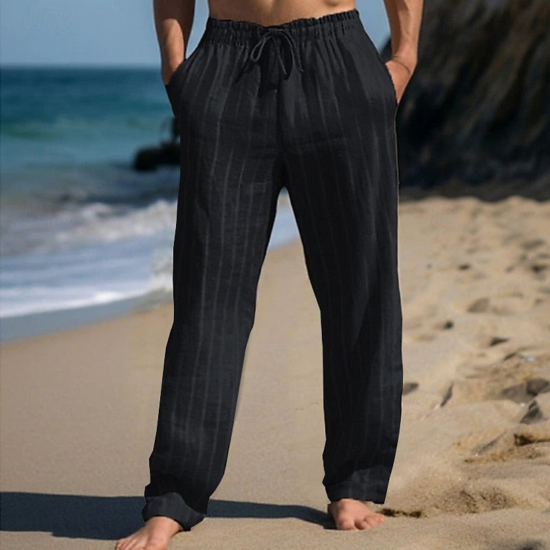 Stilvolle Herren Freizeithose mit Kordelzug, elastischem Bund, Streifen und hohem Tragekomfort.