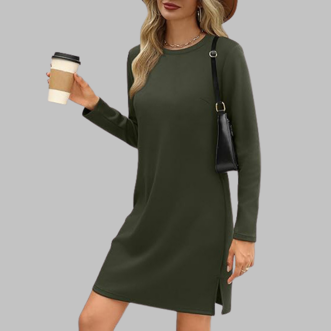 Festliches Damen Minikleid, elegant für Herbsthochzeiten. Langarm, Rundhals, perfekt für Hochzeitsgast.