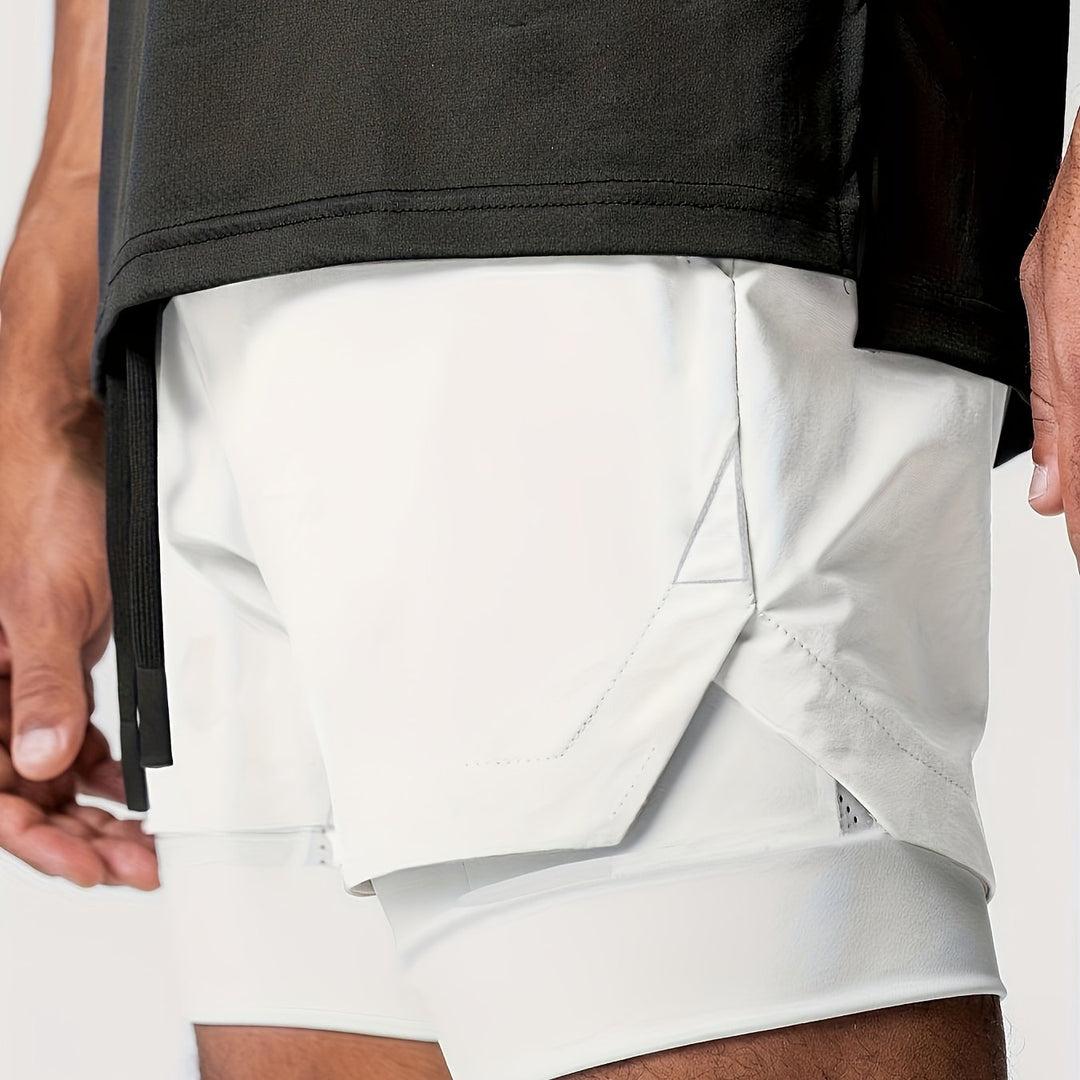 Hochwertige Herren Trainingsshorts, 2-in-1 mit innerer Kompressionsschicht.