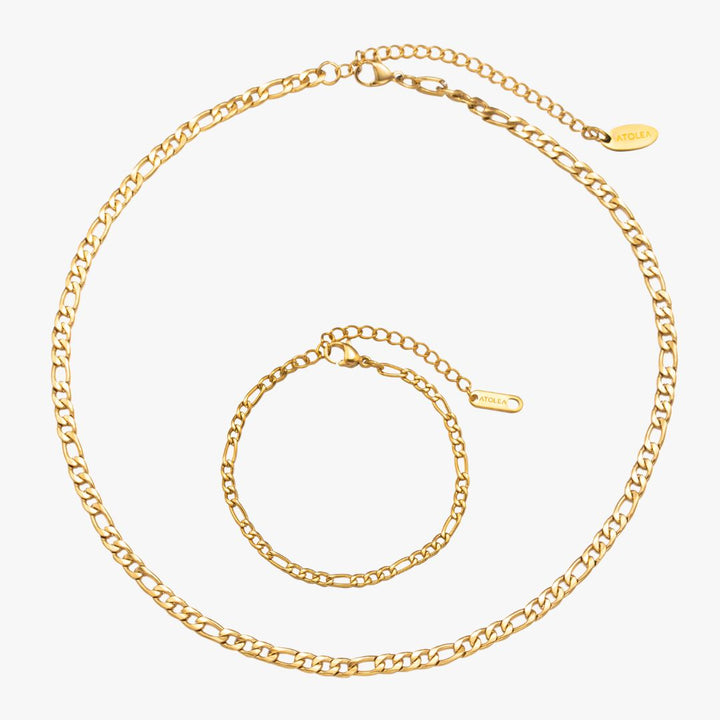 Damen Figaro Schmuckset Gold: Wasserdichte Kette & Armband aus hypoallergenem Edelstahl für eleganten Look.