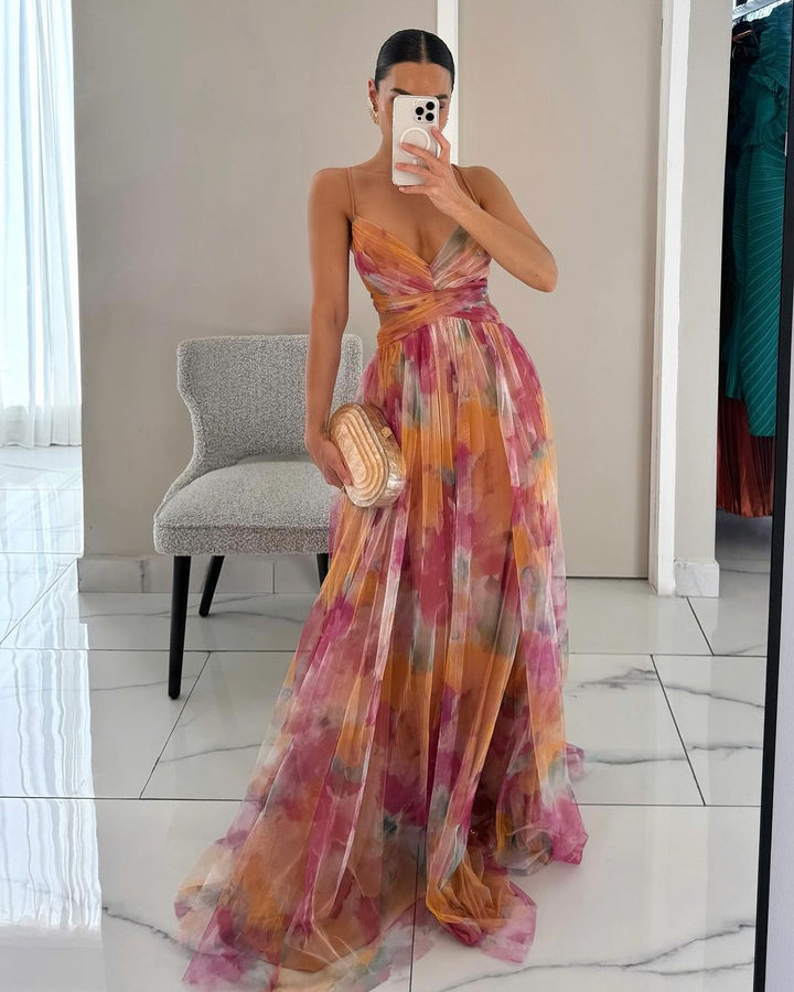 Elegantes florales Maxikleid für Damen, perfekt als Hochzeitsgastkleid oder für Herbst-Anlässe.