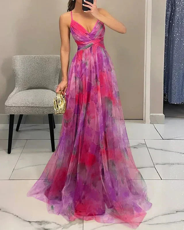Damen Maxikleid floral elegant, langes Festkleid für Hochzeitsgäste & stilvolle Herbst-Abendanlässe.