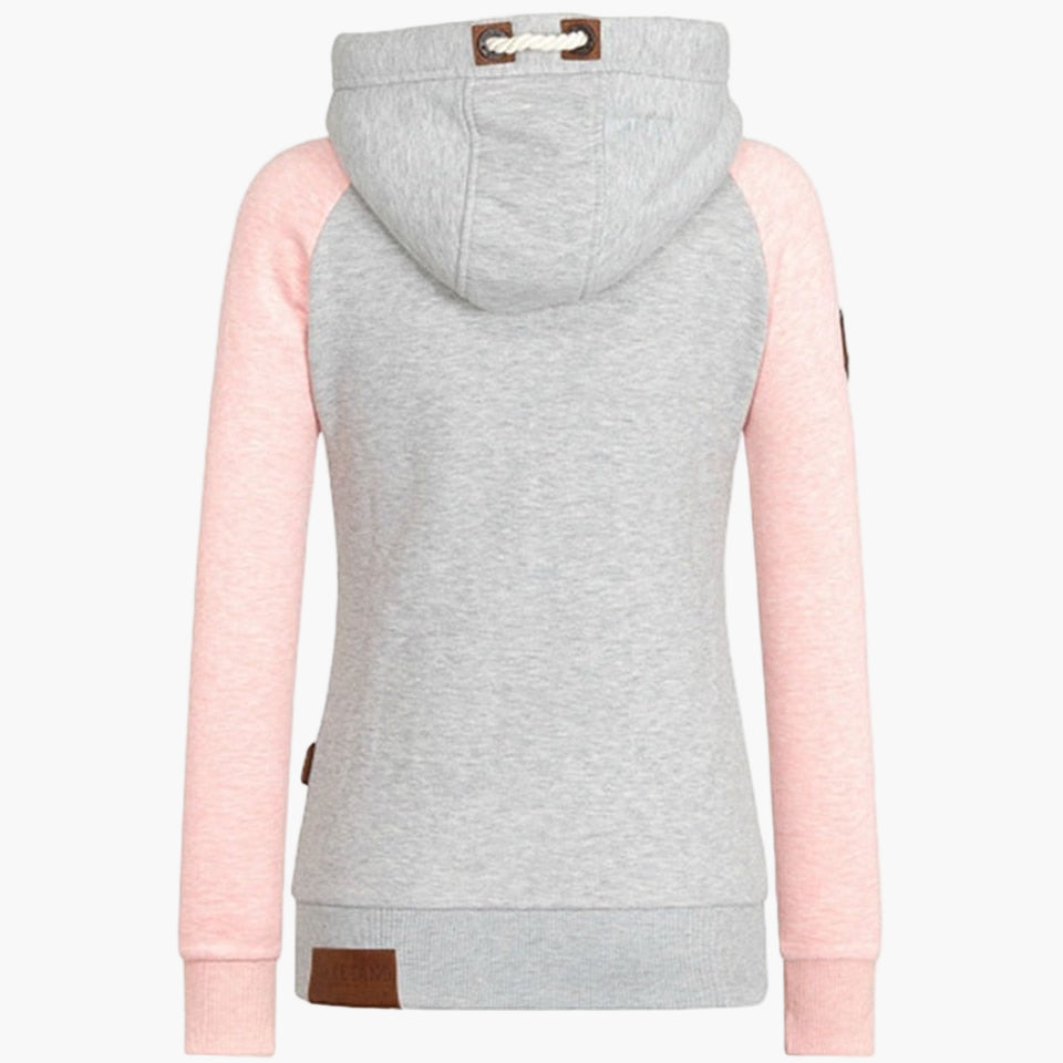 Modische Damen Kapuzenjacke mit durchgehendem Reißverschluss. Bequeme Freizeitmode für sie.