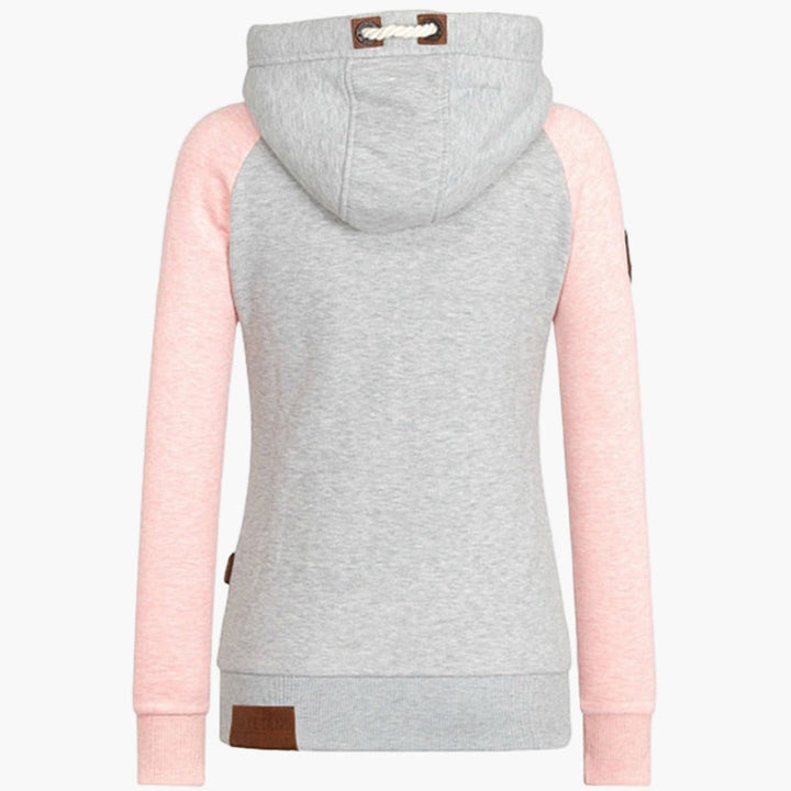 Modische Damen Kapuzenjacke mit durchgehendem Reißverschluss. Bequeme Freizeitmode für sie.