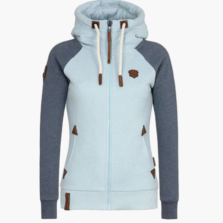 Warme Damen Langarm-Kapuzenjacke mit Reißverschluss. Ideal für Herbst, Winter und den Alltagsstil.