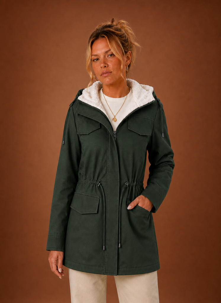 Eleganter langer Damen Parka: Warme Kapuzenjacke für den Winter, perfekt für stilvolle Outdoor-Looks.