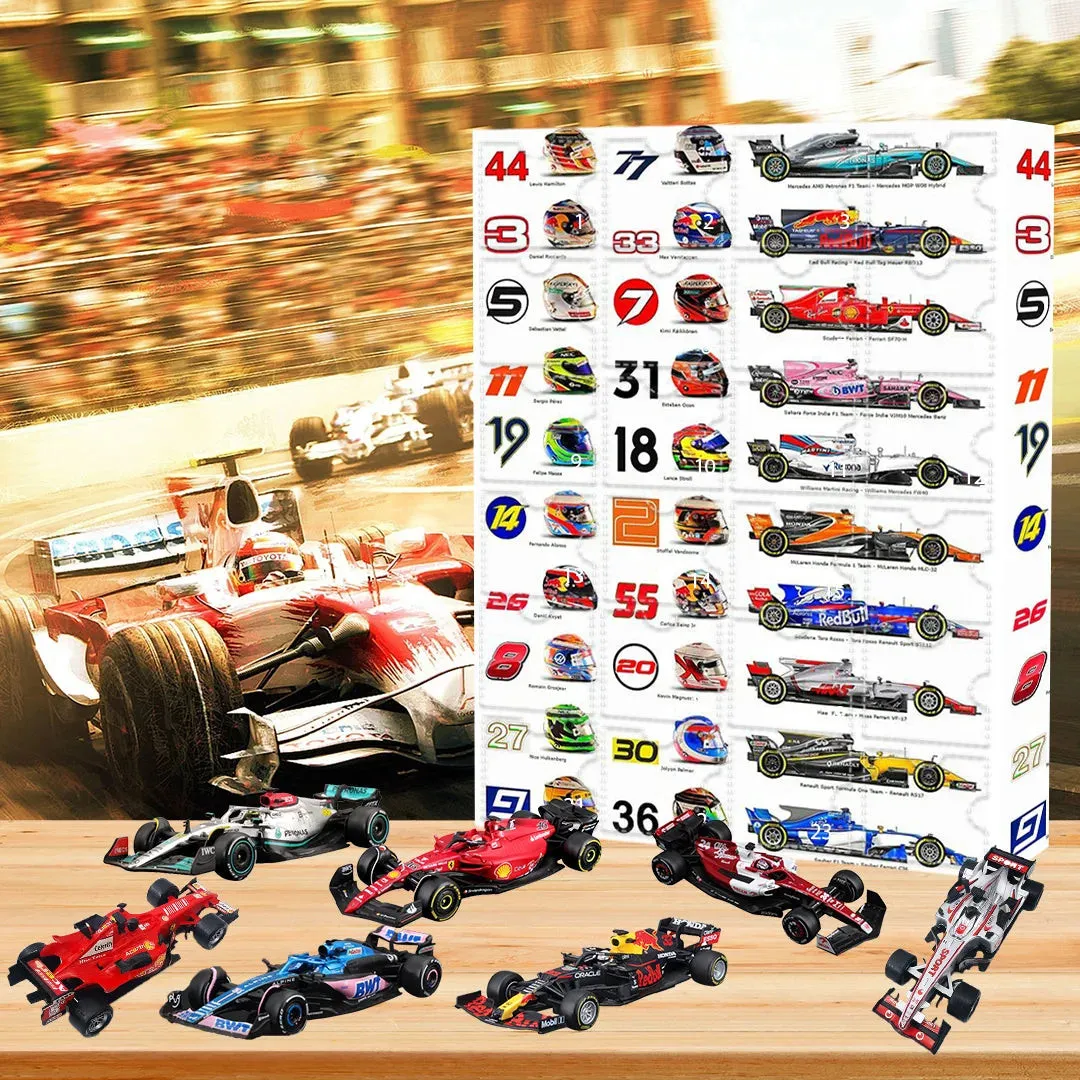 Formel-1-Adventskalender für Rennsportfans mit 24 spannenden Überraschungen, idealem Geschenk für Motorsport-Liebhaber.