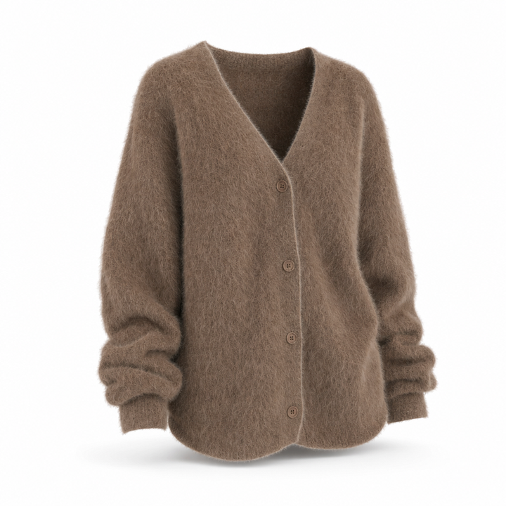 Modische Damen Oversize Strickjacke mit V-Ausschnitt, vielseitig kombinierbar für Herbst- und Winteroutfits.
