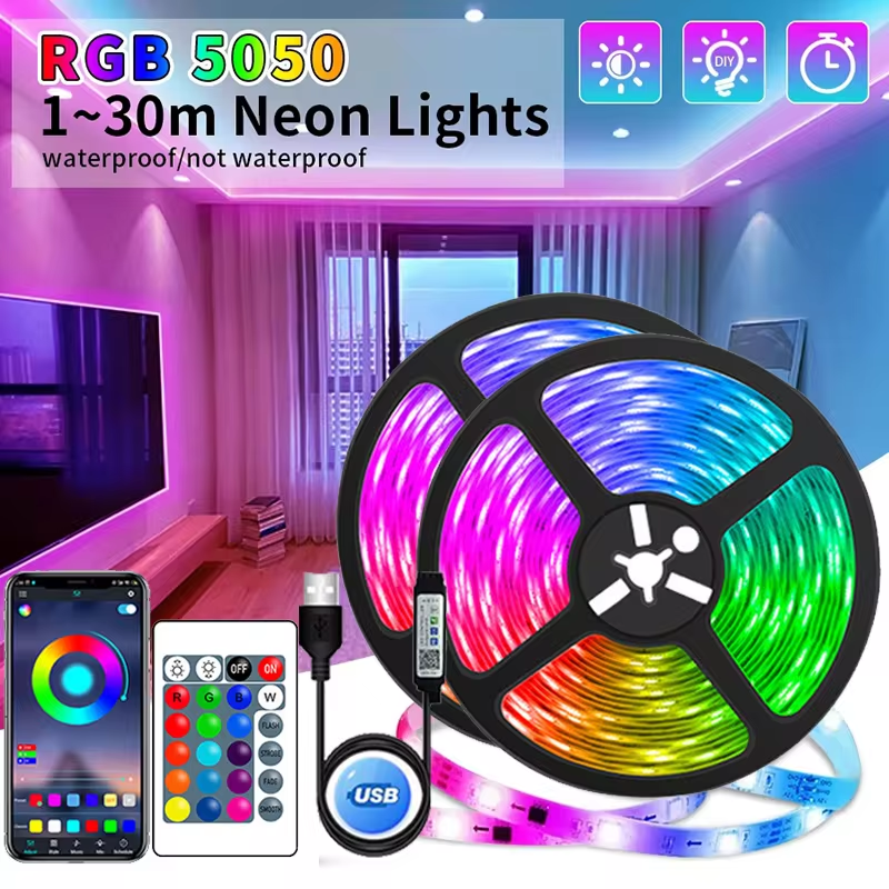Flexibler RGB LED-Streifen, ideal für TV-Hintergrund & stimmungsvolle Raumbeleuchtung mit Farbwechsel.