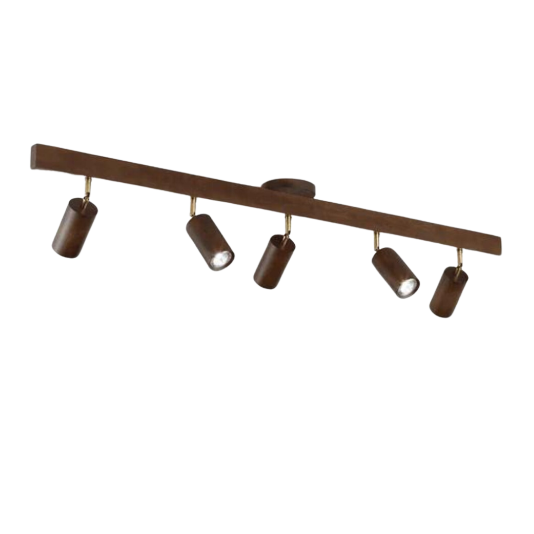 Stilvoller Holz-LED-Deckenstrahler, schwenkbar, für optimale Lichtgestaltung.