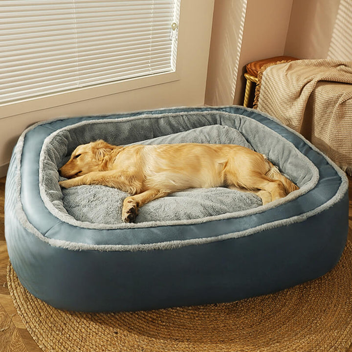 Orthopädisches Hundebett in Dunkelblau mit abnehmbarem Bezug für Komfort und gesunden Schlaf Ihres Haustieres.